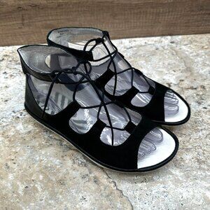 London Fly Sandals Womens Size 38 US 7.5 8 Black Leather Mura859Fly Lace Up